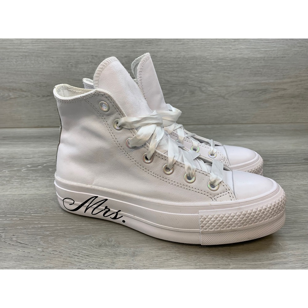 Converse Chuck Taylor All Star Lift Platform White Leather Mrs Wedding Shoes 7.5